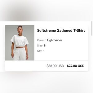 Lululemon Light Vapor Women's Cropped Top Size 8